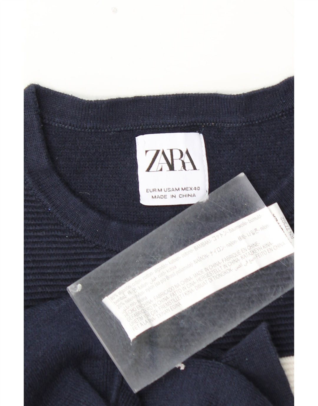 ZARA Pull à col rond pour homme en coton color block bleu marine moyen