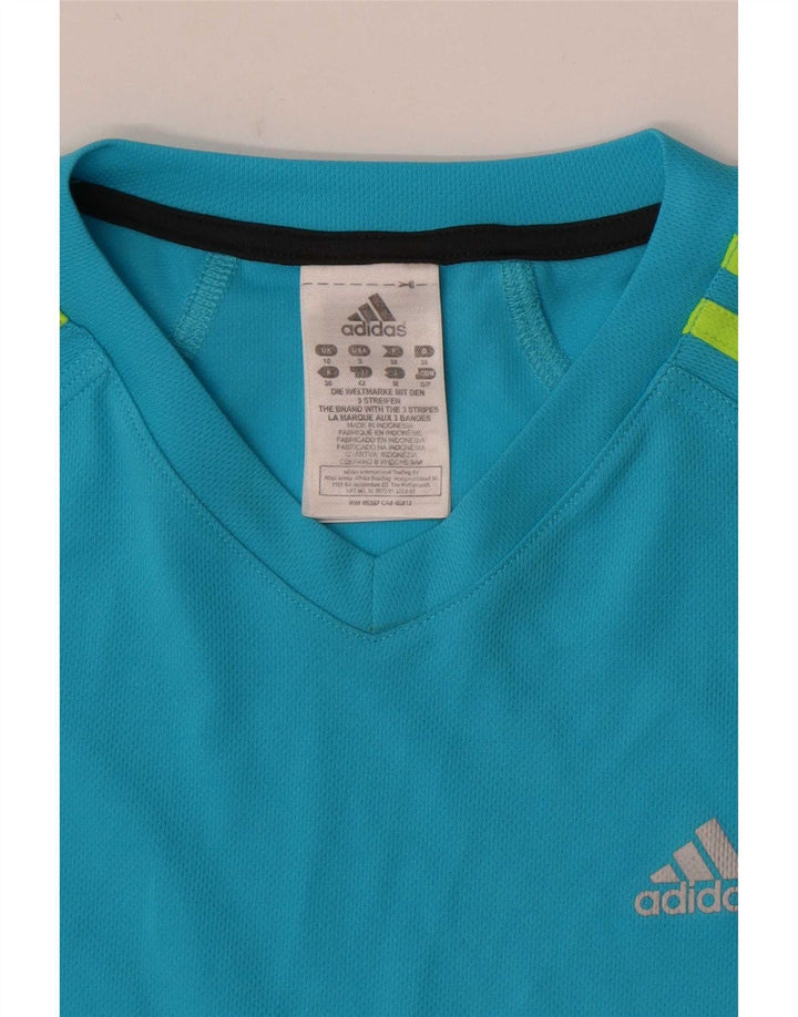 Adidas T-Shirt Femme Top UK 10 Petit Bleu Polyester