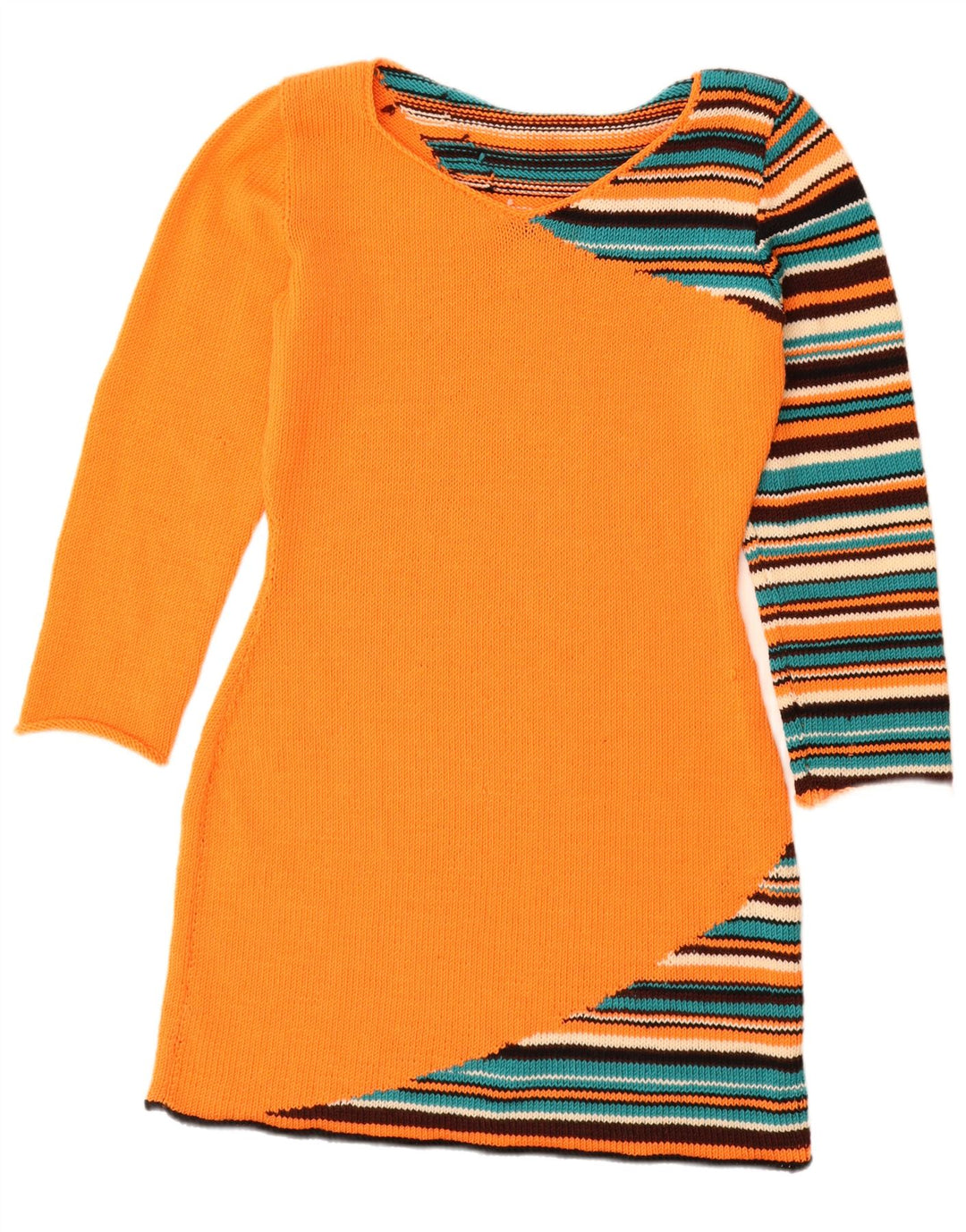 VINTAGE Robe pull femme UK 12 Rayé orange moyen