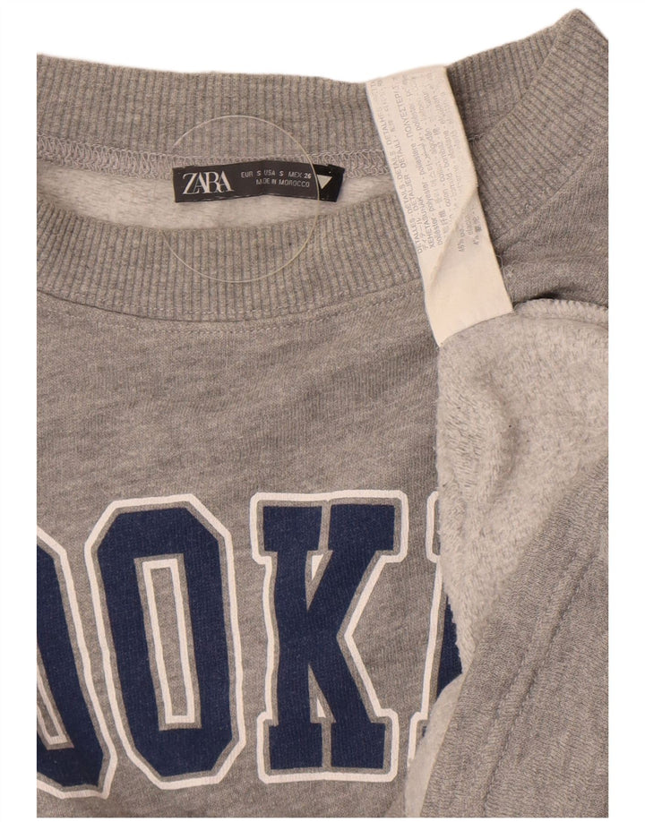 Zara Femme Brooklyn Graphic Sweat-shirt surdimensionné UK 10 Petit Gris