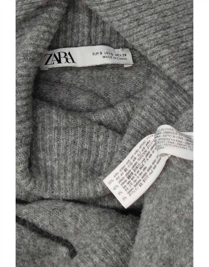 Zara Pull surdimensionné à col roulé pour femme UK 10 Petit Acrylique Gris