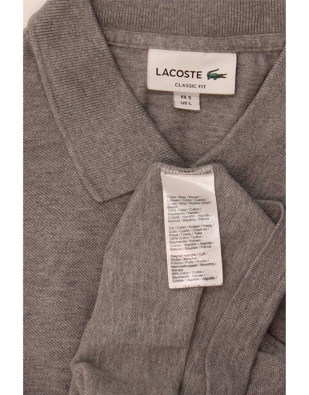 Lacoste Polo coupe classique pour homme taille 7 grand coton gris