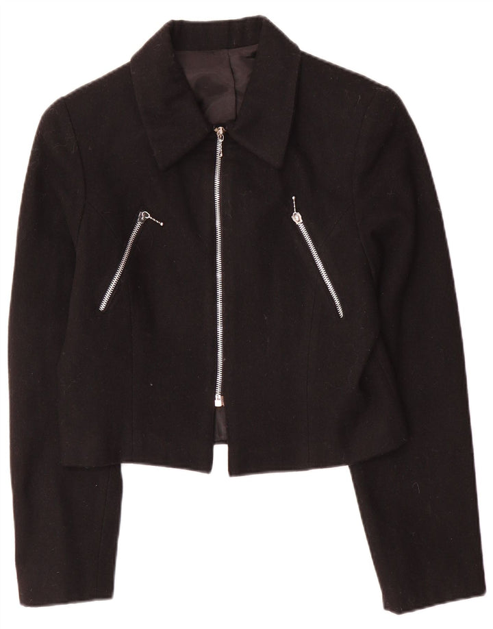 vintage Femme Crop Blazer Veste IT 42 Laine Noire Moyenne