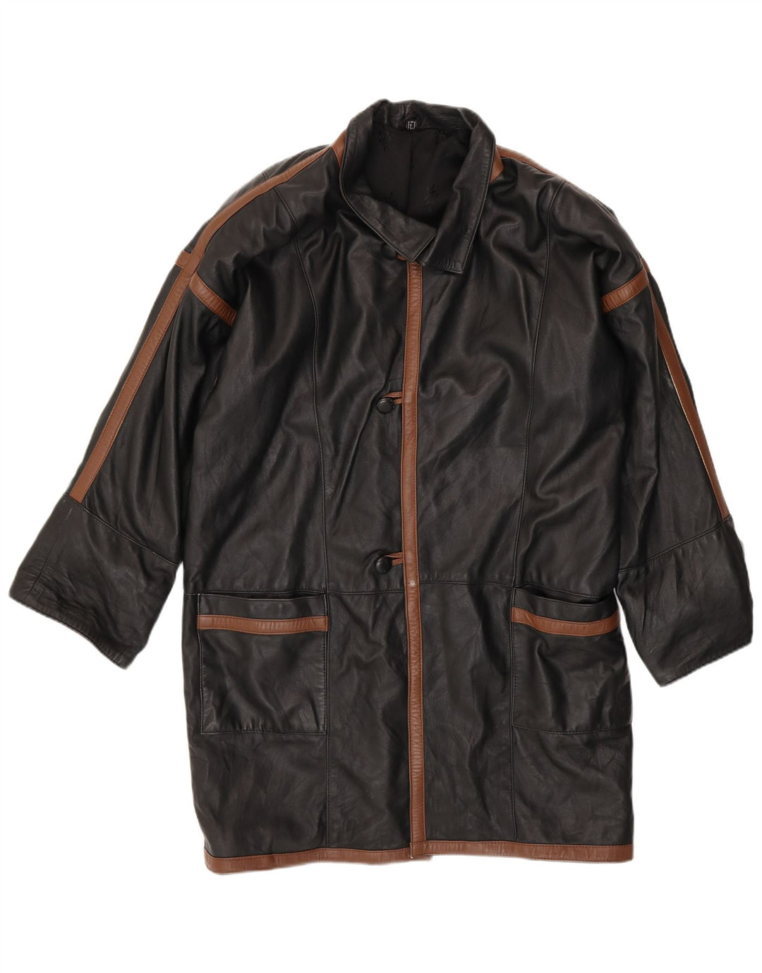 VINTAGE Manteau en cuir pour homme UK 40 Grand colorblock noir