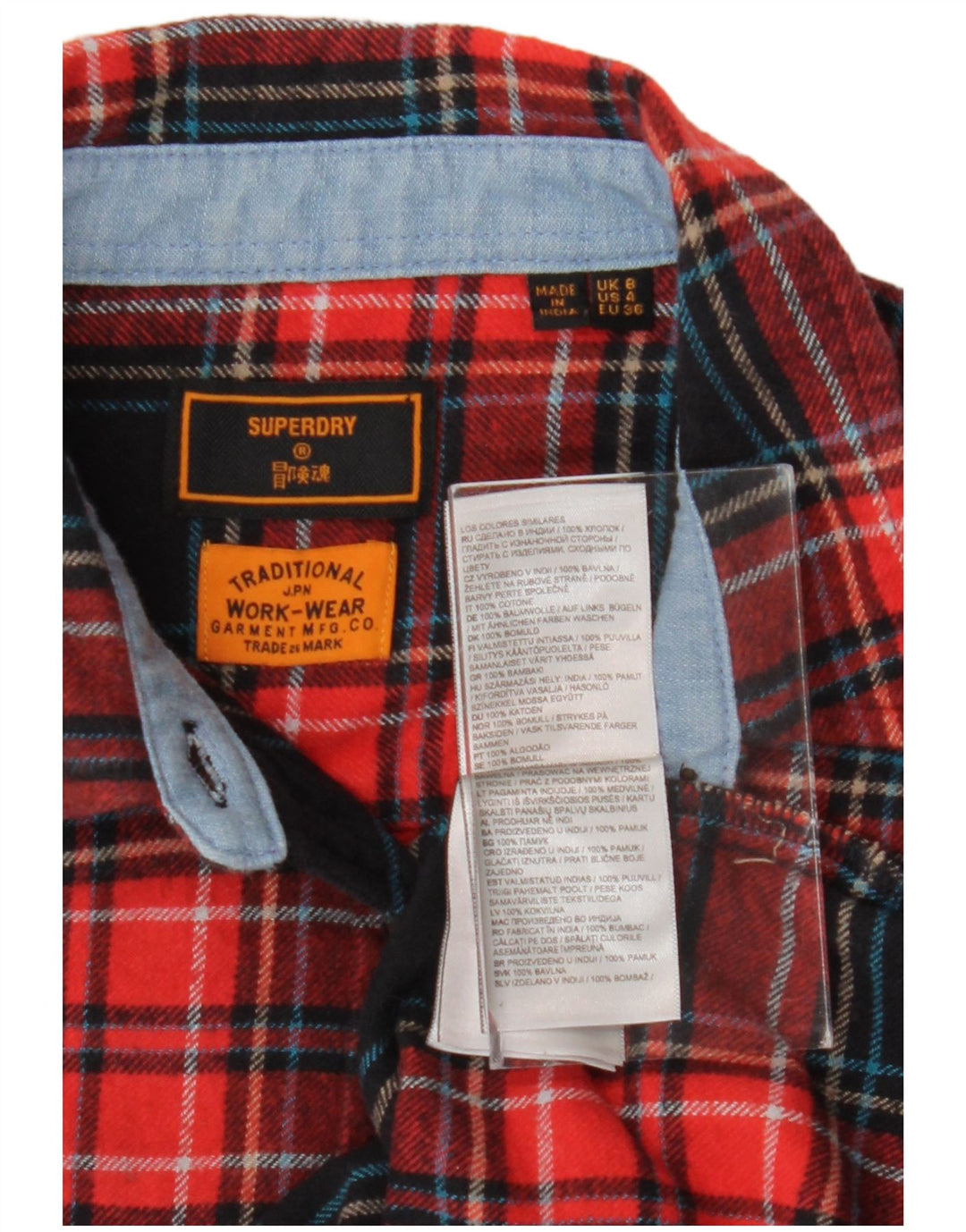 SUPERDRY Chemise en flanelle pour femme UK 8 Petit carreaux rouges en coton