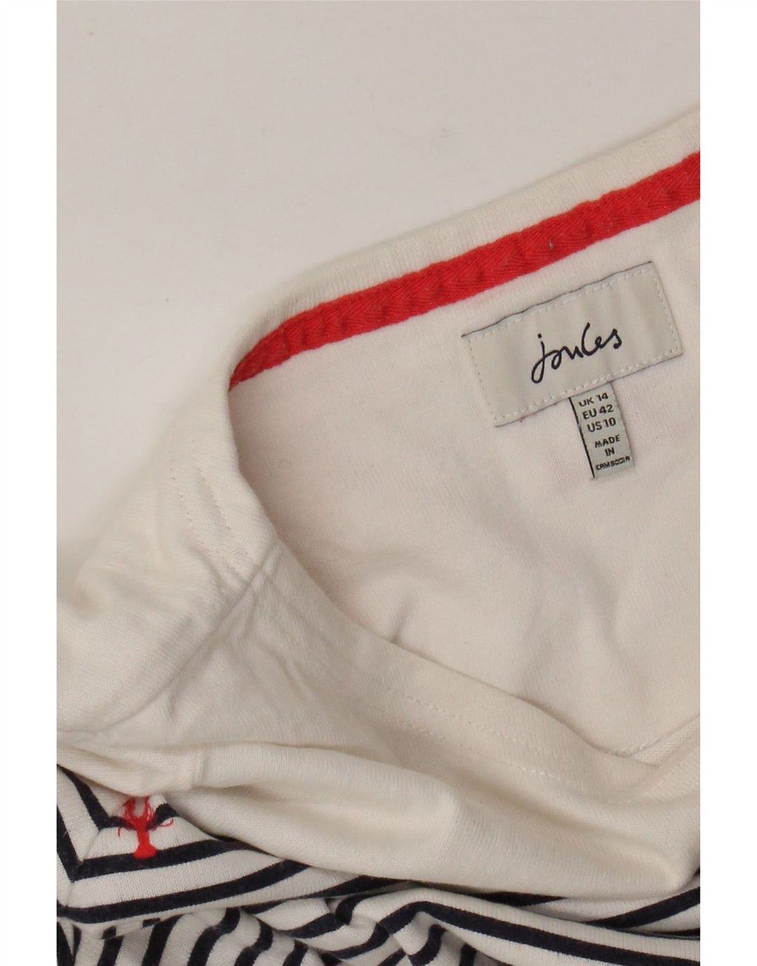 JOULES Top Femme Manches Longues UK 44 Large Blanc Rayé