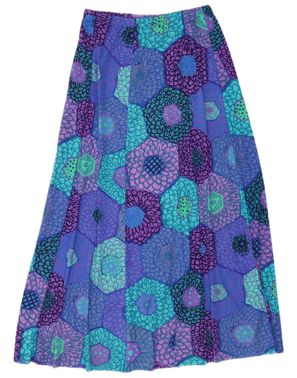 vintage Femme Maxi Jupe W34 Grand Bleu Floral