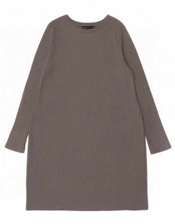 Marks & Spencer Womens Long Sleeve Jumper Dress UK 16 Large Grey Polyester