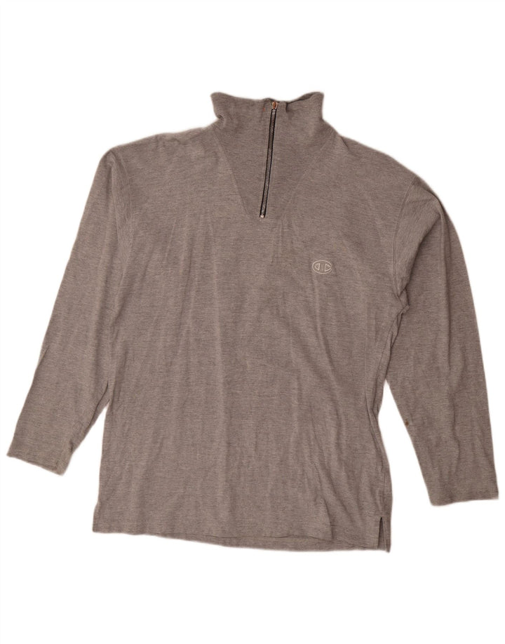 Champion Haut à col zippé à manches longues pour homme en coton gris Taille L