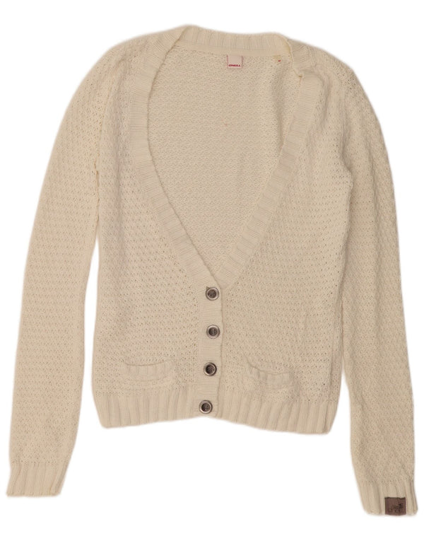 O'NEILL Pull Cardigan Femme UK 14 Coton Blanc Moyen