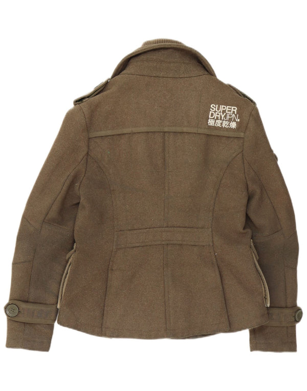 Superdry Veste Militaire Femme UK 10 Petite Laine Kaki