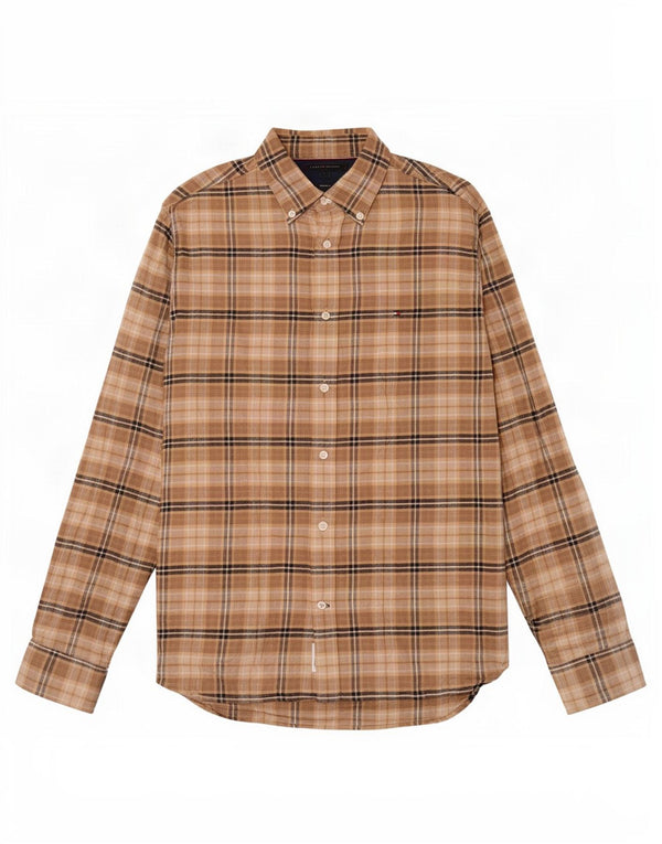 Tommy Hilfiger Chemise en flanelle coupe classique pour homme en coton à carreaux marron