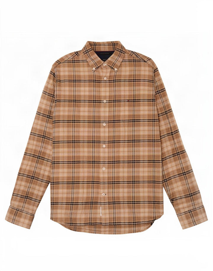 Tommy Hilfiger Chemise en flanelle coupe classique pour homme en coton à carreaux marron