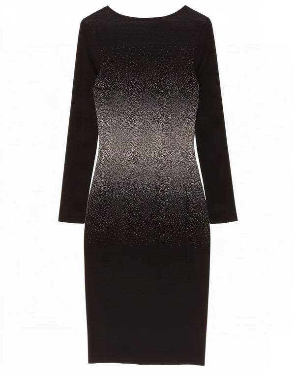Oasis Robe moulante à manches longues pour femme UK 10 Petit coton moucheté noir
