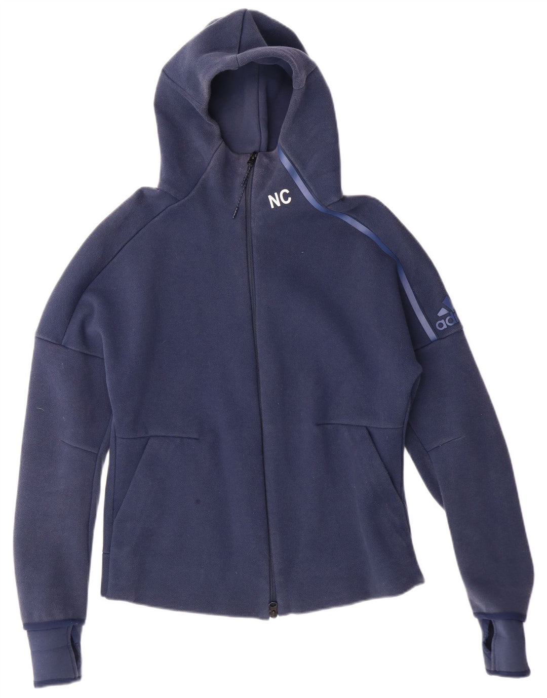 ADIDAS Pull à capuche zippé pour femme UK 12/14 Bleu marine moyen Coton