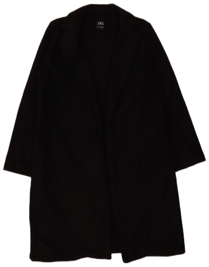 Zara Womens Open Overcoat UK 16 Large Noir Polyester