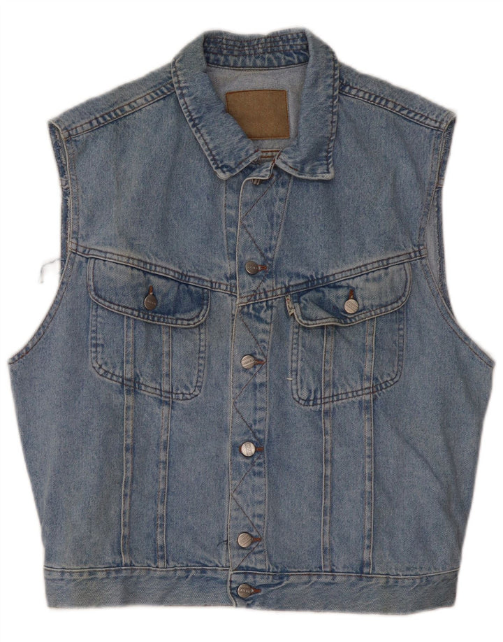vintage Mens Denim Gilet UK 36 Petit Bleu