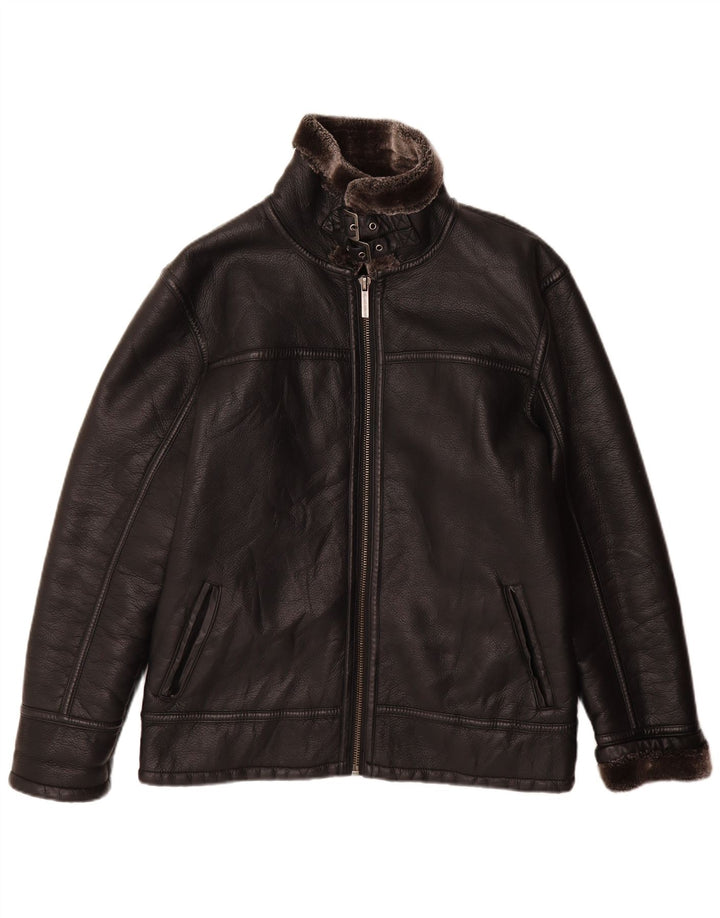 veste en peau de mouton vintage pour hommes UK 38 Noir moyen