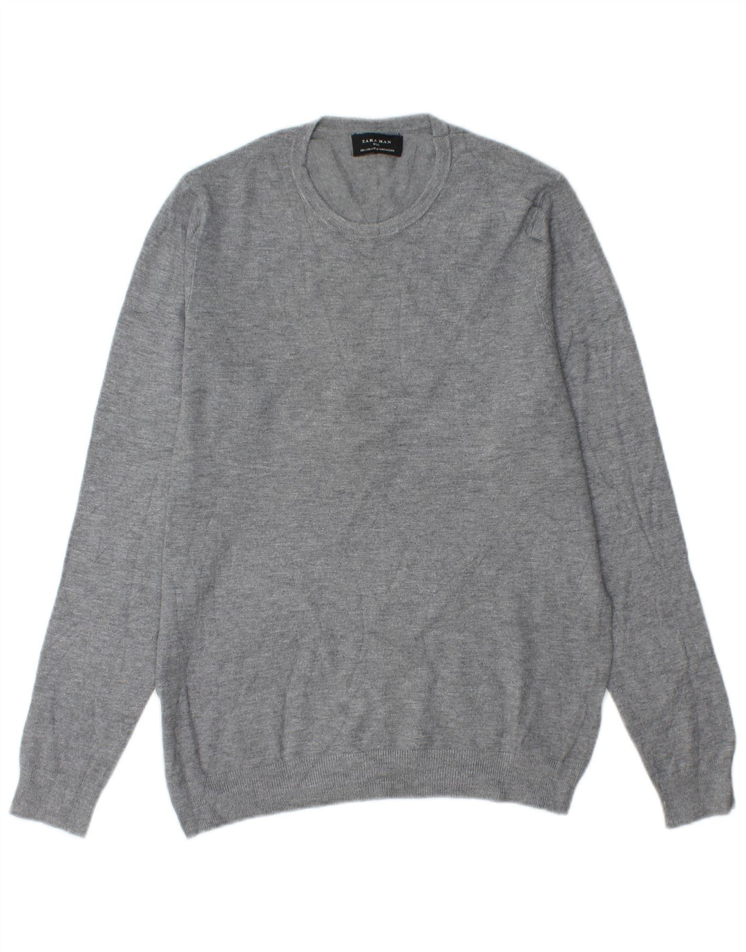 ZARA Pull à col rond pour homme Large Gris Viscose