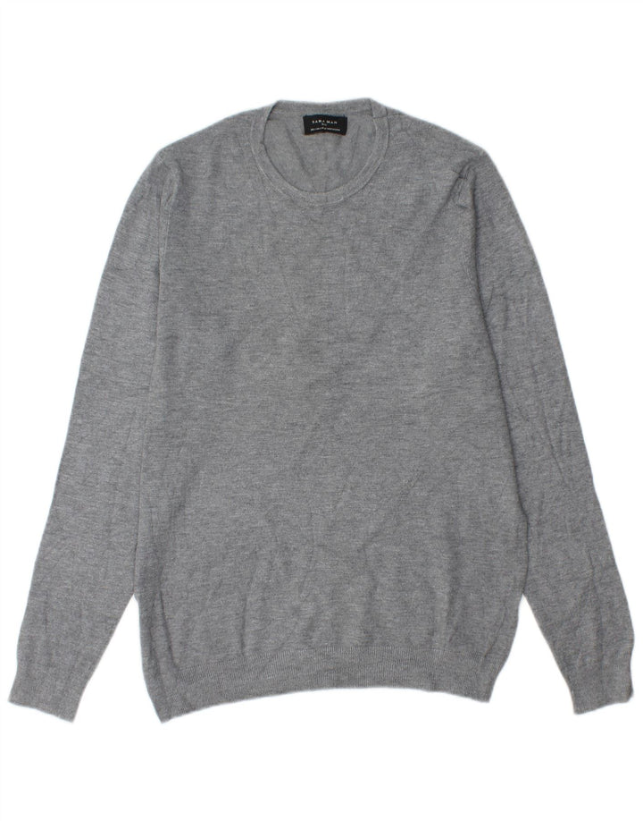 ZARA Pull à col rond pour homme Large Gris Viscose