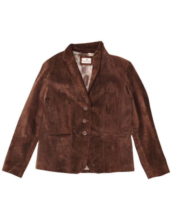 vintage Femme 3 Boutons Blazer En Daim Veste UK 40 Grand Cuir Marron