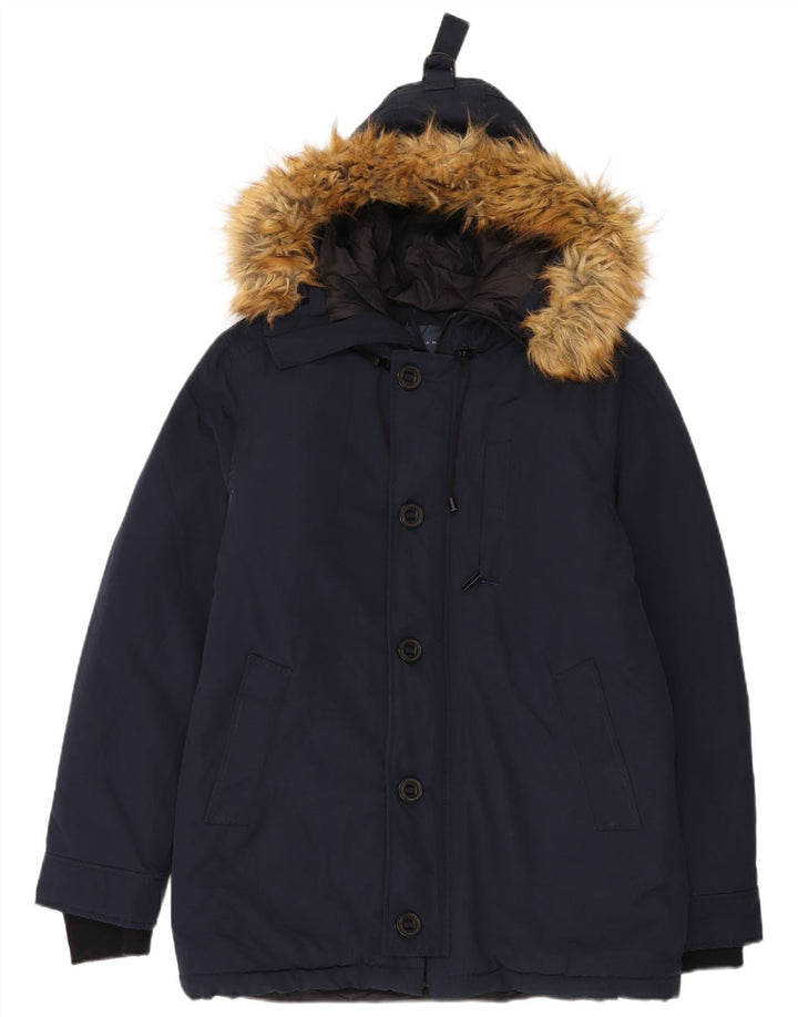 ZARA Parka à capuche pour homme UK 40 Large Bleu marine Polyester