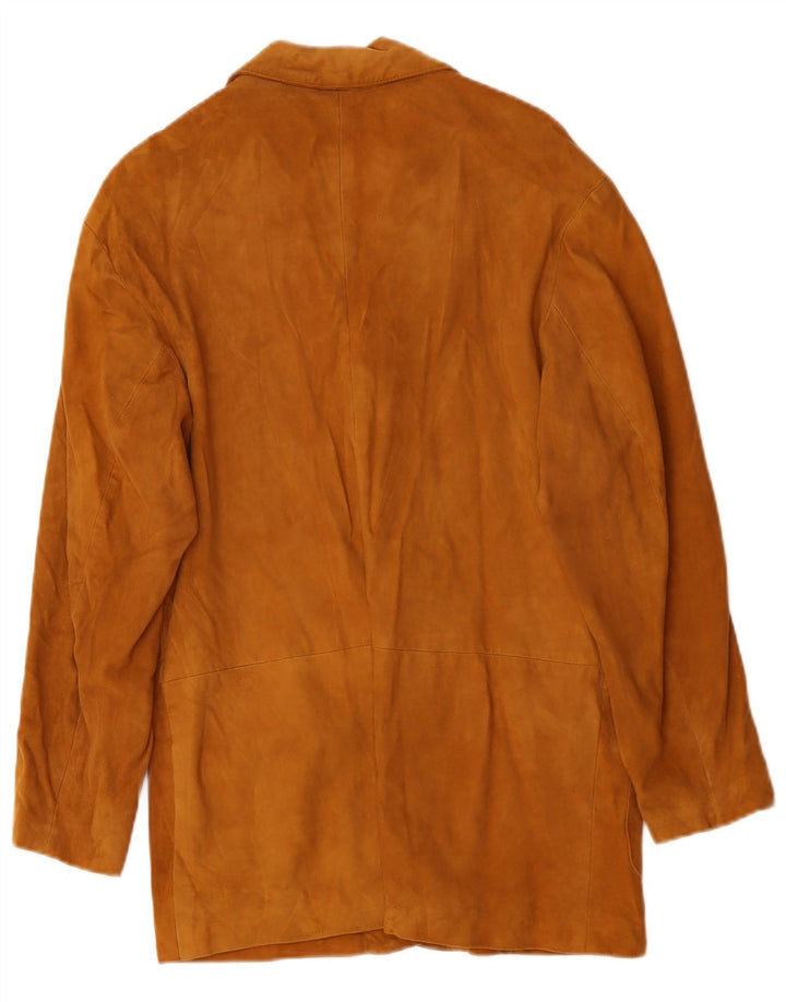 vintage Femme 3 Boutons Veste Blazer En Cuir UK 14 Cuir Brun Moyen