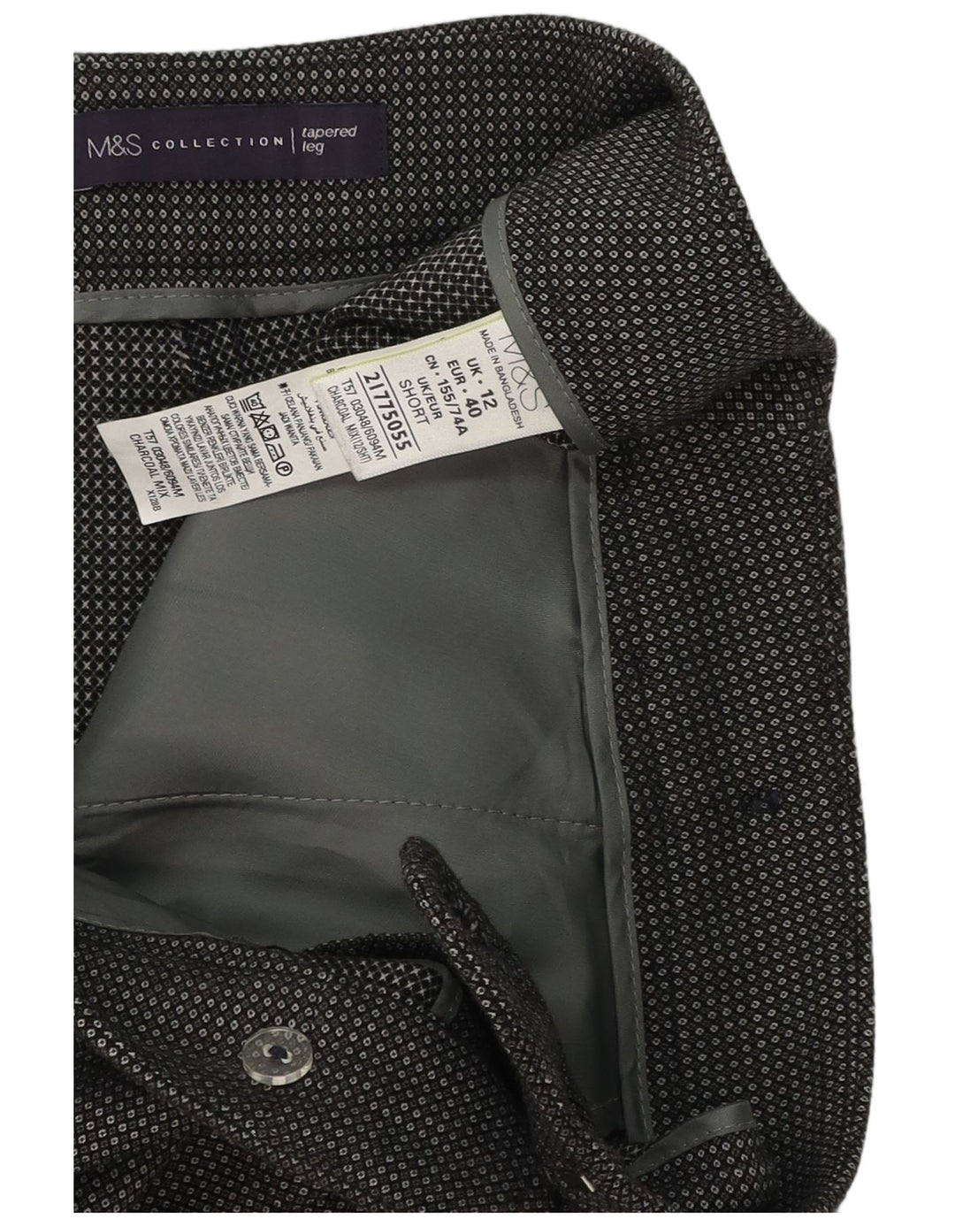 Marks & Spencer Pantalon de costume court pour femme UK 12 Medium W34 L26 Gris à carreaux