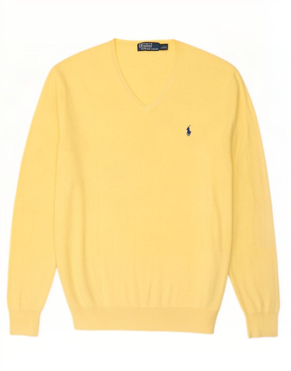 Polo Ralph Lauren Pull col V pour homme en coton jaune Large