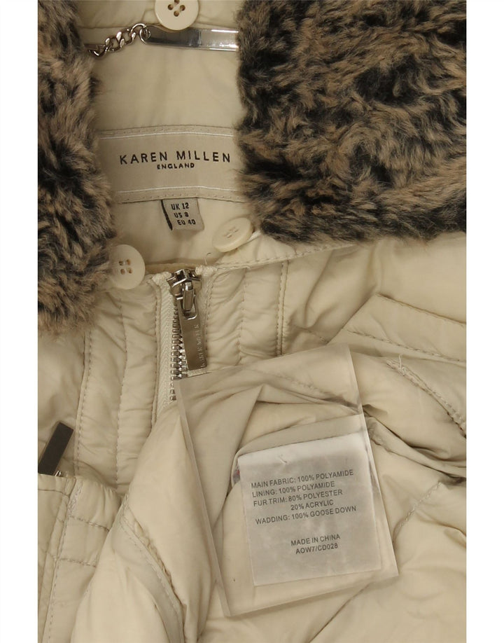 Karen Millen Veste rembourrée à capuche pour femme UK 12 Medium Off White Polyamide