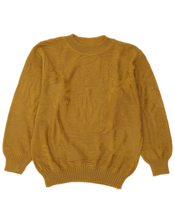 VINTAGE Pull ras du cou pour femme UK 14 Jaune moyen