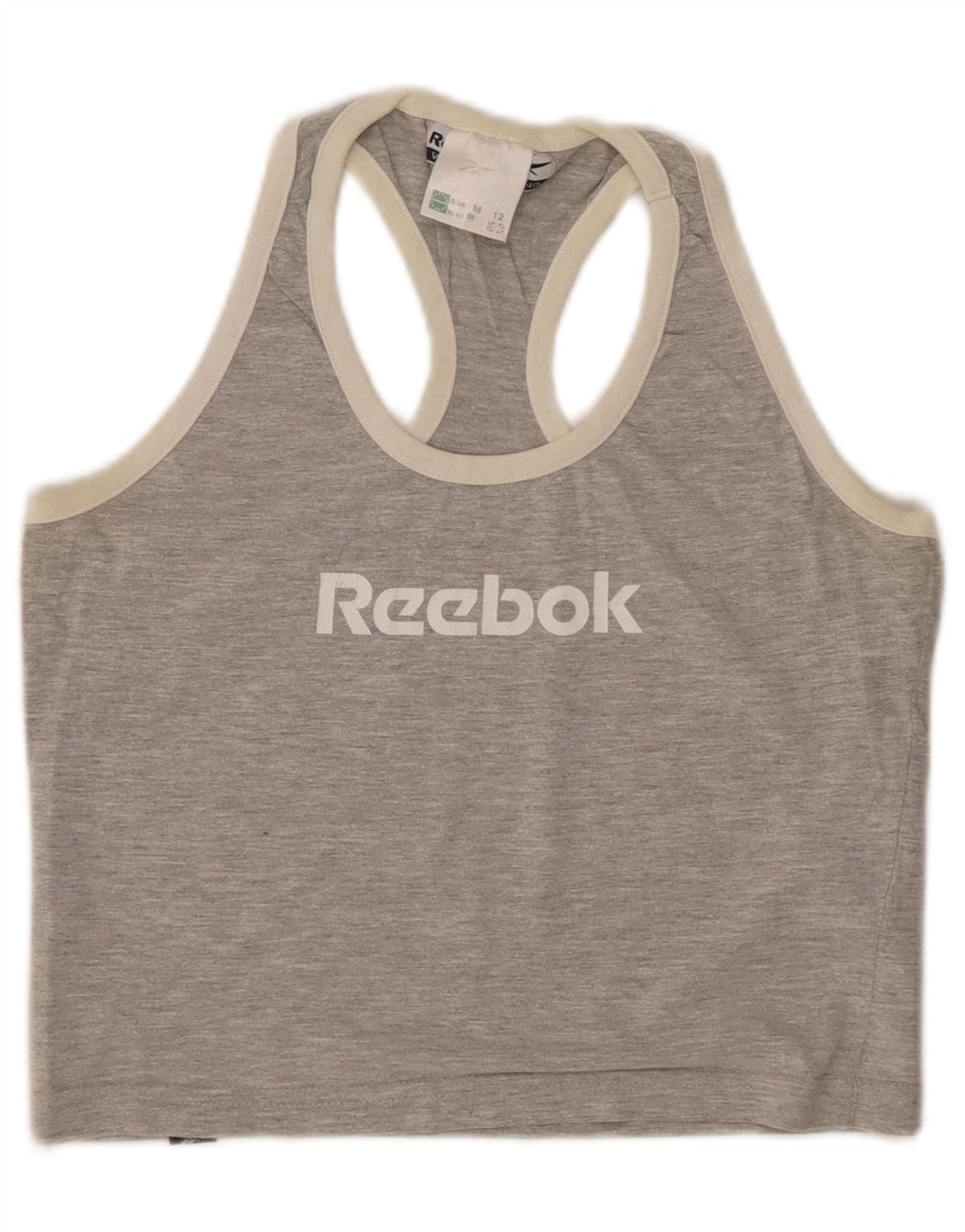 REEBOK Débardeur court graphique pour femme UK 12 Gris moyen en coton moucheté