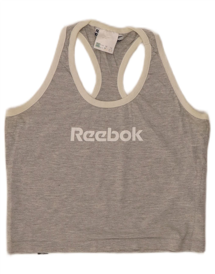REEBOK Débardeur court graphique pour femme UK 12 Gris moyen en coton moucheté