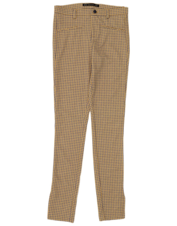 Zara Pantalon décontracté skinny pour femme EU 36 XS W26 L30 Jaune à carreaux Polyester