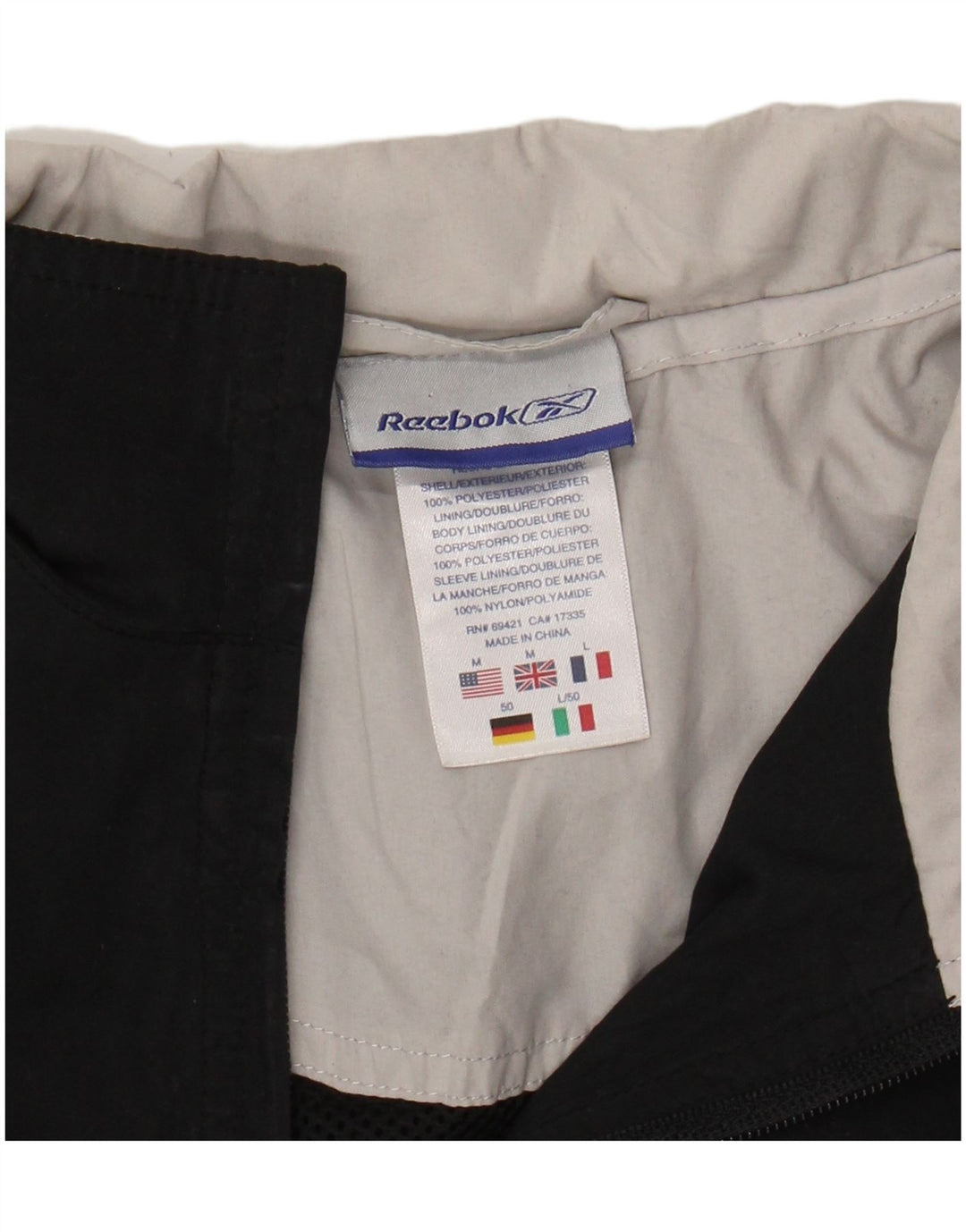 REEBOK Veste de Survêtement Homme Noir Moyen Polyester Colorblock