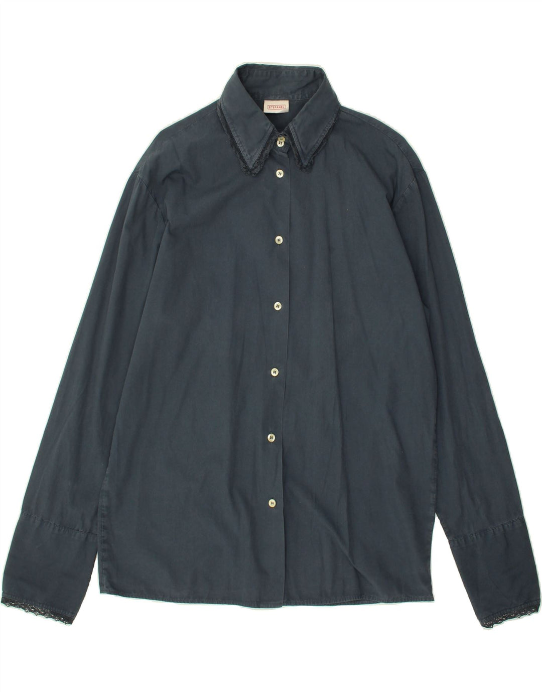 STEFANEL Womens Formal Shirt UK 16 Large Navy Blue Cotton Vintage Stefanel and Second-Hand Stefanel from Messina Hembry 