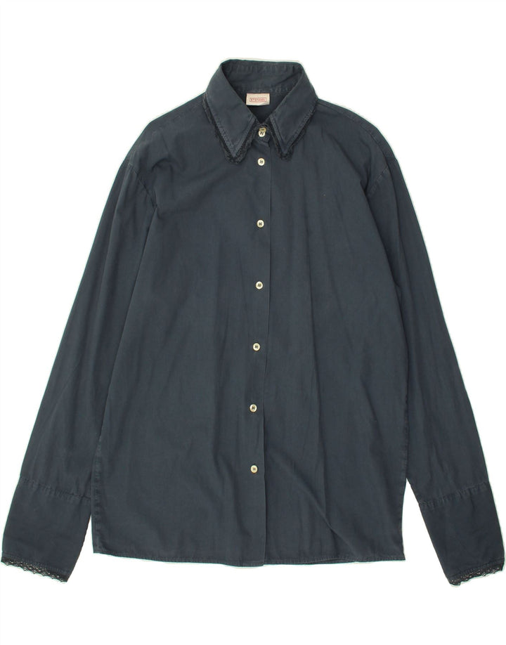 STEFANEL Womens Formal Shirt UK 16 Large Navy Blue Cotton Vintage Stefanel and Second-Hand Stefanel from Messina Hembry 