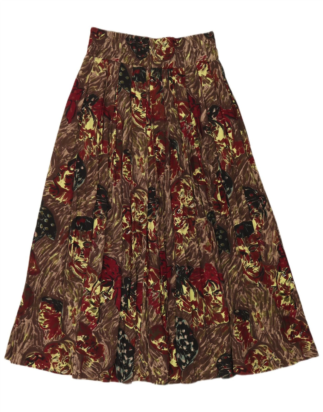 vintage Femme Jupe Plissée Graphique Moyen W30 Viscose Brune