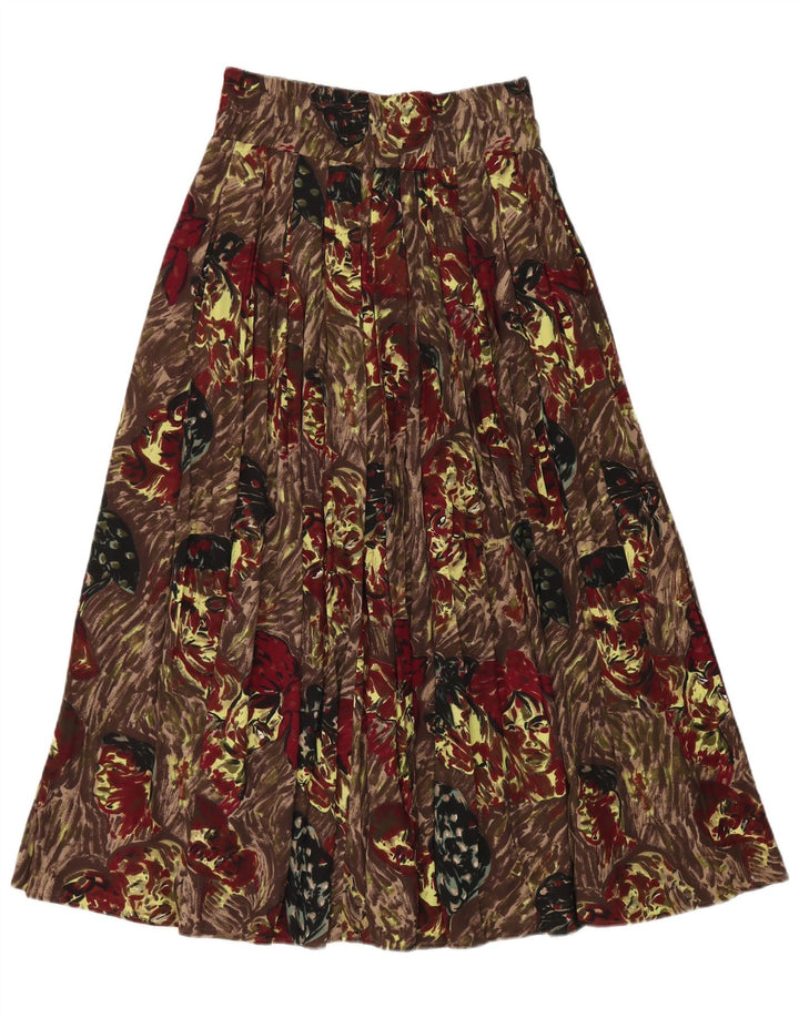 vintage Femme Jupe Plissée Graphique Moyen W30 Viscose Brune
