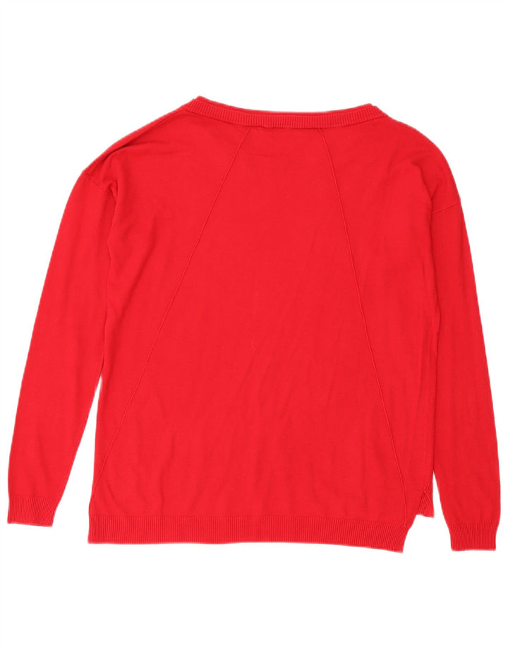 vintage Femmes Oversize Boat Neck Jumper Pull UK 10 Petit Rouge