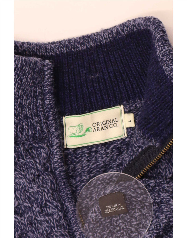Original Aran CO. Pull à col zippé pour homme, grand, bleu marine moucheté