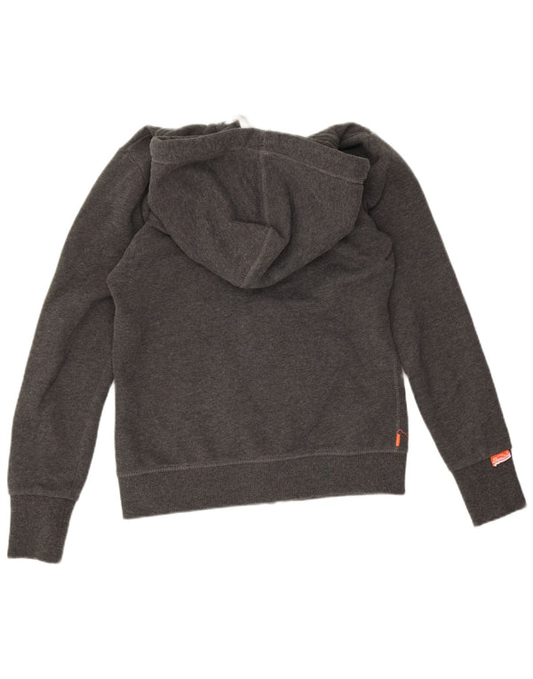 Superdry Pull à capuche zippé pour femme UK 10 Petit coton moucheté gris