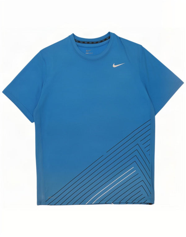 Nike Hommes Dri Fit T-Shirt Top 2XL Bleu Géométrique Polyester