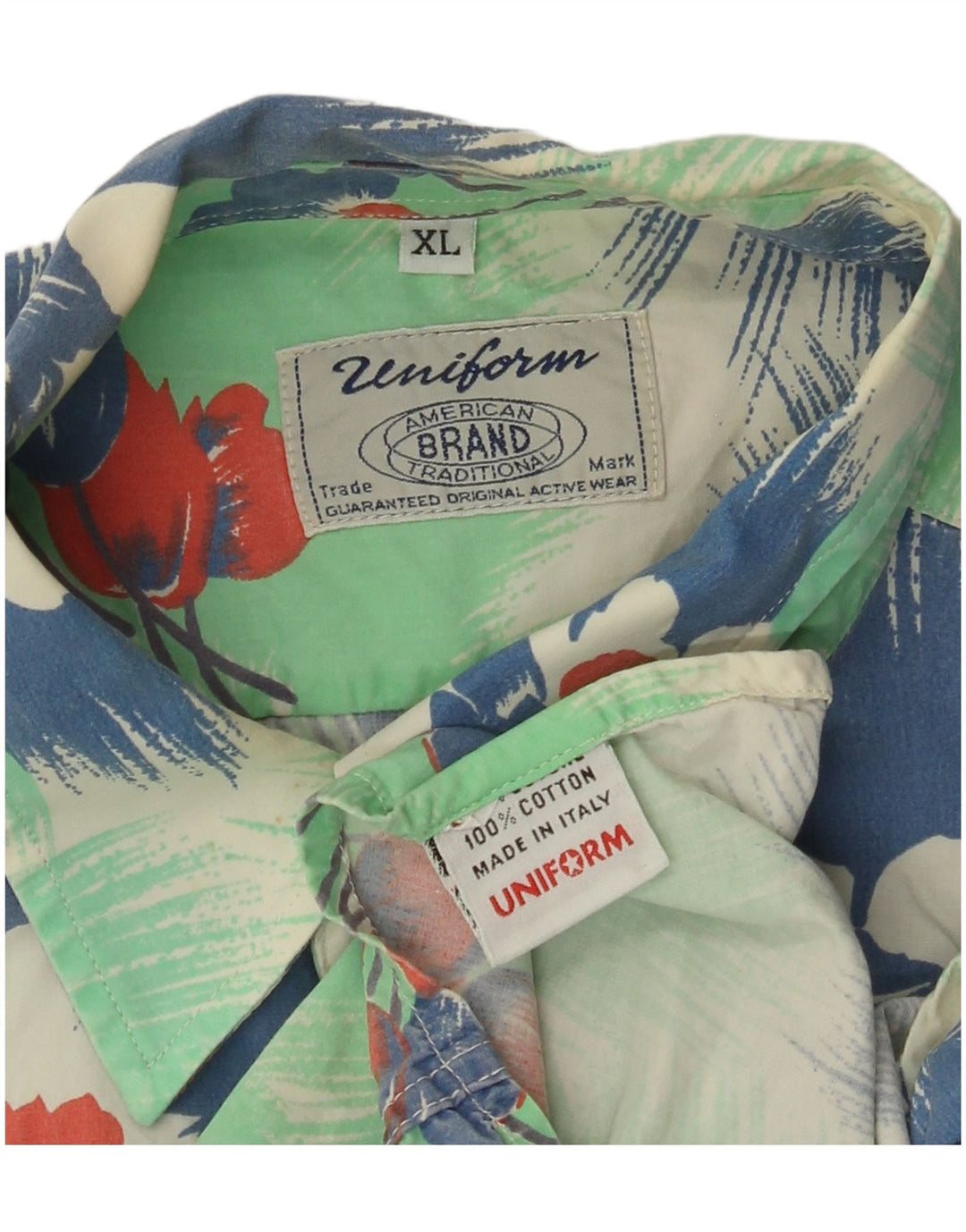 UNIFORM Chemise à manches courtes pour homme XL en coton floral vert