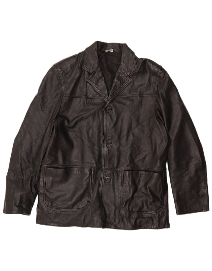 VINTAGE Veste en cuir homme UK 42 XL Cuir noir