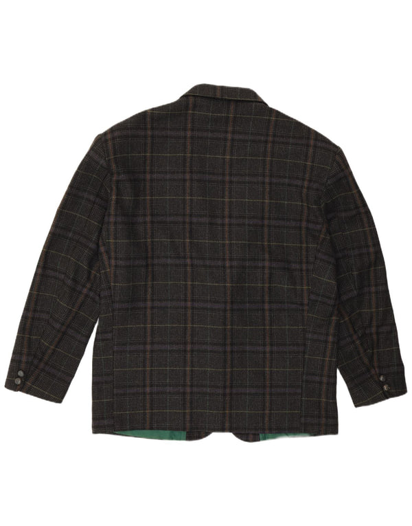 VINTAGE Veste Blazer 2 Boutons Homme IT 54 2XL Laine à Carreaux Gris