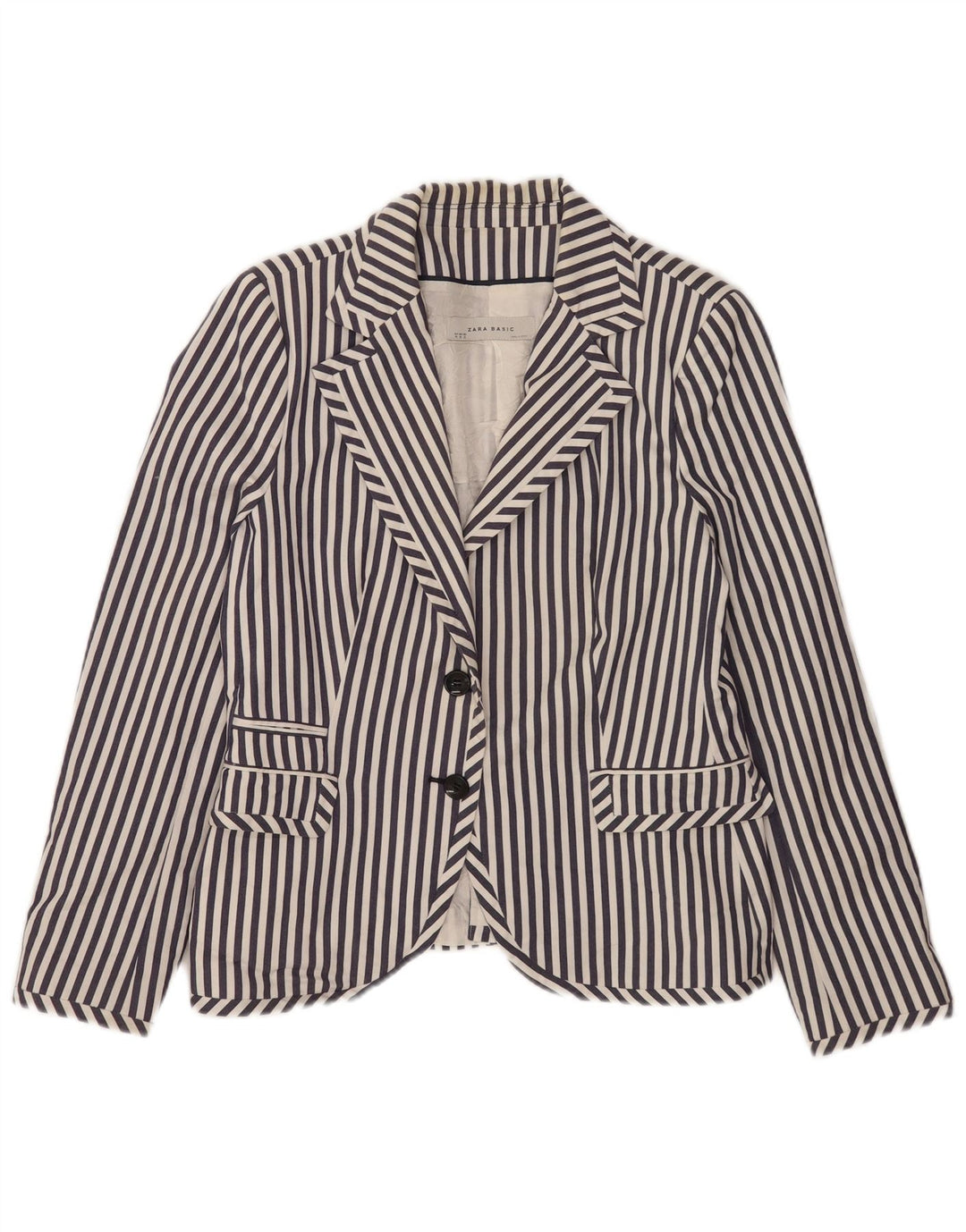 Zara Veste Blazer 2 Boutons Femme UK 18 XL Bleu Marine Rayé