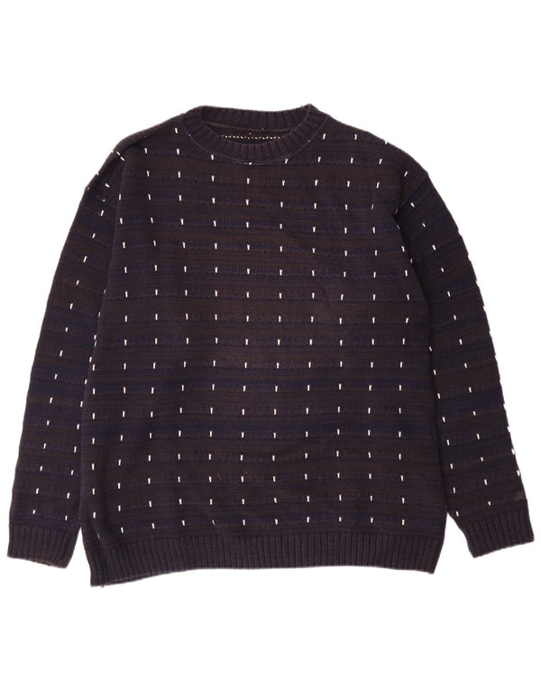 vintage Mens Boat Neck Jumper Pull Grand Bleu Marine Rayé Coton