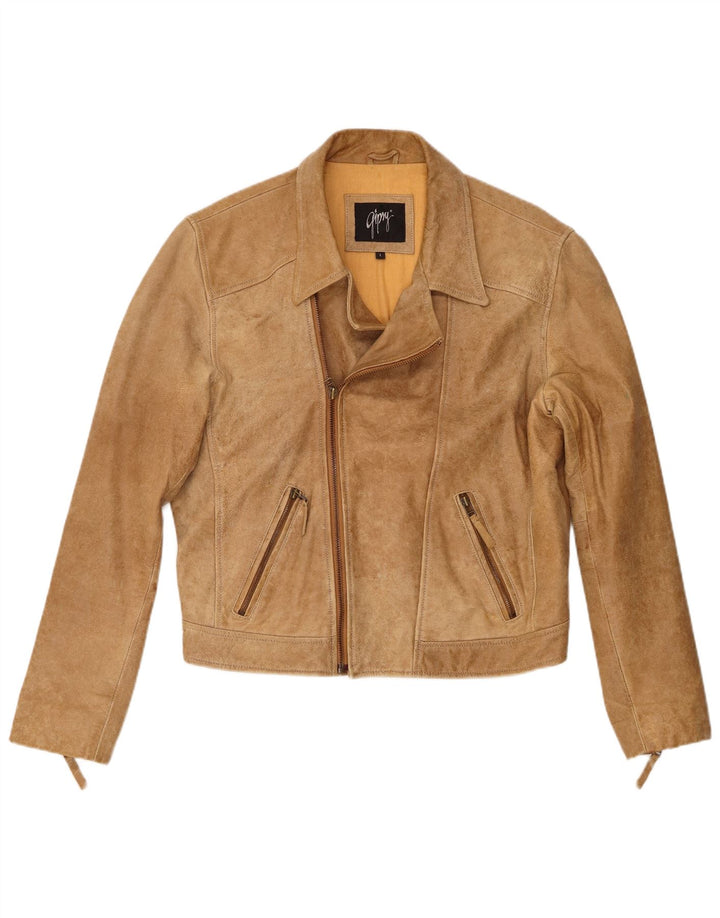 Gipsy Veste de motard en cuir pour femme UK 16 Grand cuir beige