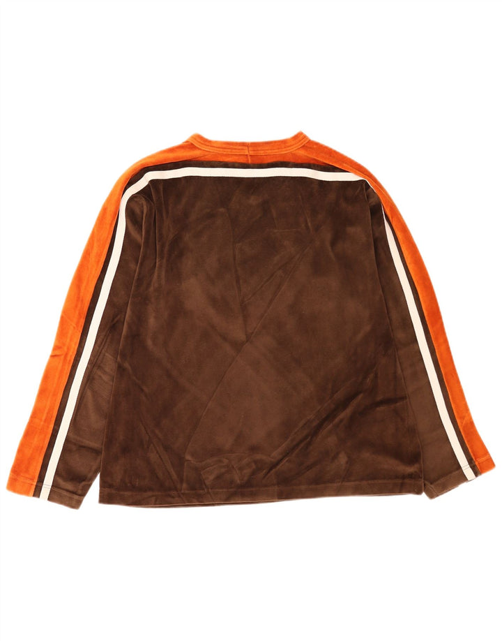 vintage Mens Top Manches Longues Grand Marron Colourblock Coton